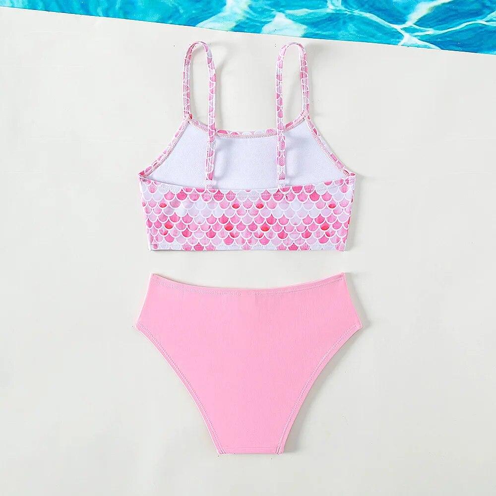 Princess Pink Mermaid Girls Two Piece Swimwears 5-15 Years Swimming Suit for Teenage Girls Split Strap Swimsuit