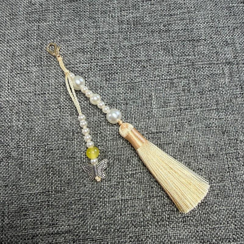 Faux Pearl Tassel Bag Charm With Retro Silver Butterfly Pendant Suitable For Handbags Backpacks Keys Hanfu Decoration