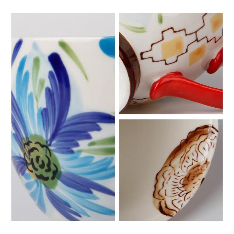 JOYYE Flower Jade Hand-Painted Ceramic Mug with Spoon