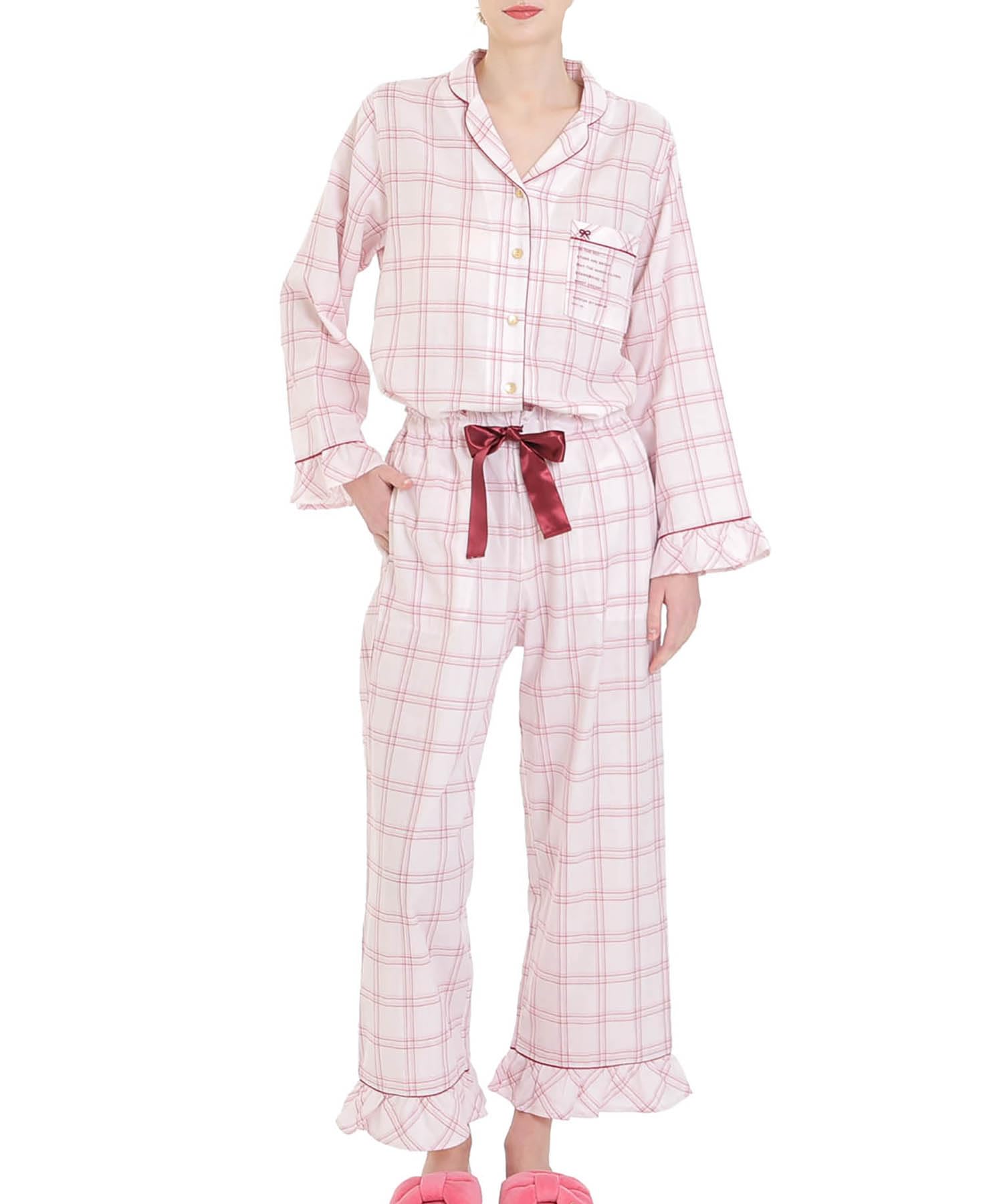 

Narue Pajama Size Double Gauze Girly Check Tailored Pajamas Women s Set, 50, розовый