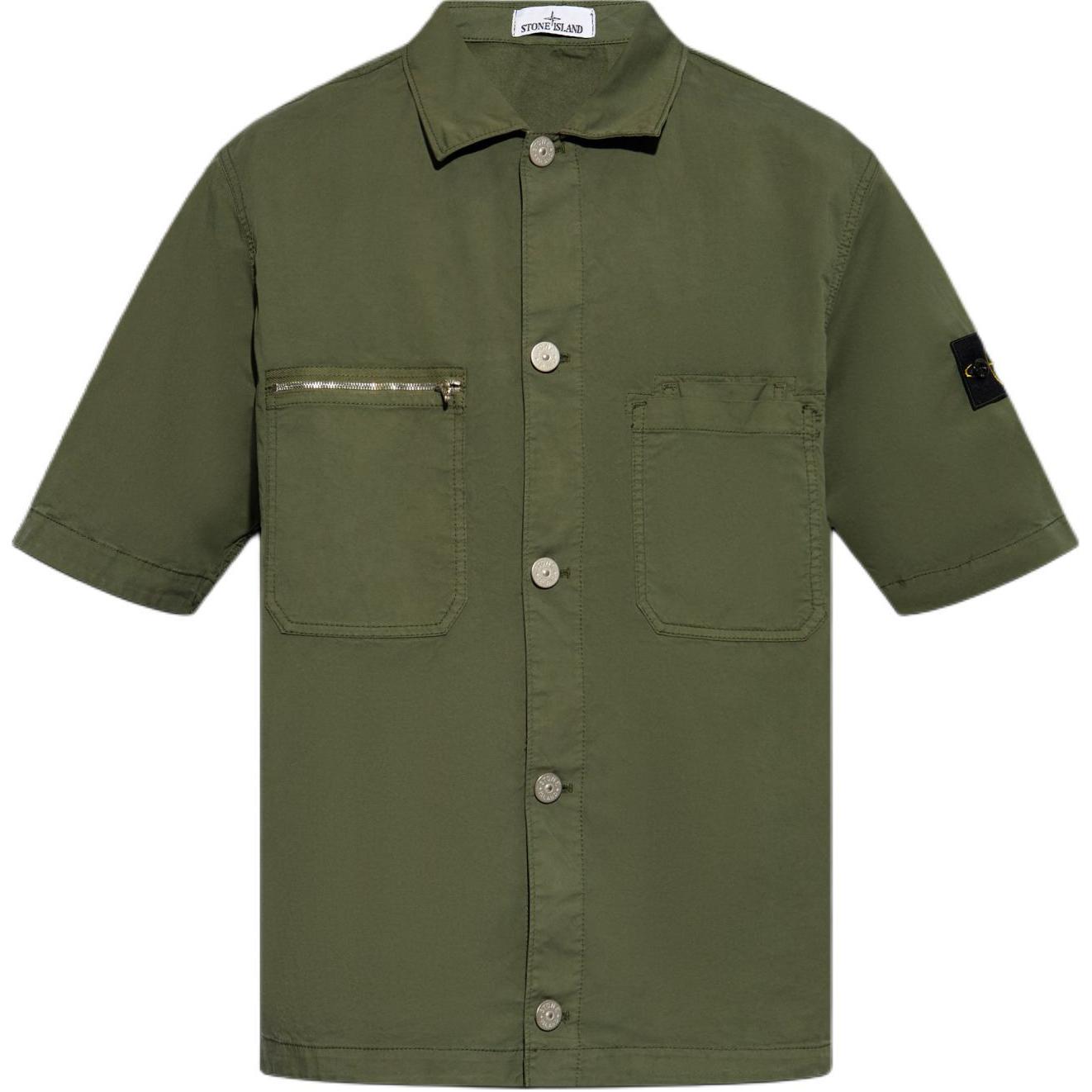 

Stone Island FW24 Pima Cotton Minimalist Casual Button Badge Twill Short Sleeve Shirt Men shirts Moss-Green 811512410-V0059 L