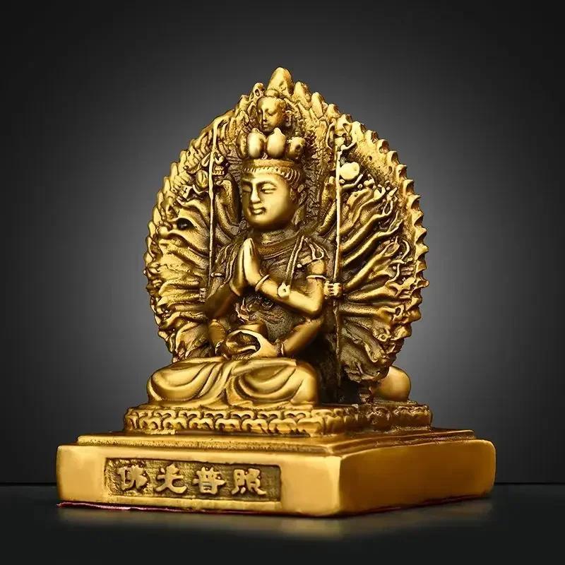 Copper Car Ornaments Double-sided Holy Buddha Thousand Hands Guanyin Home Statue