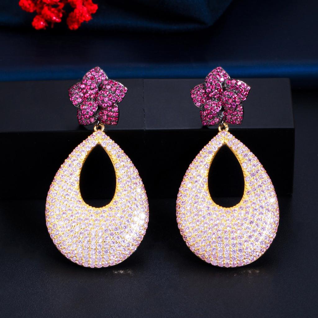 E0334 Exclusive For Women'S Luxury Full Diamond Large Water Drop Copper Zirconium Inlaid Earrings