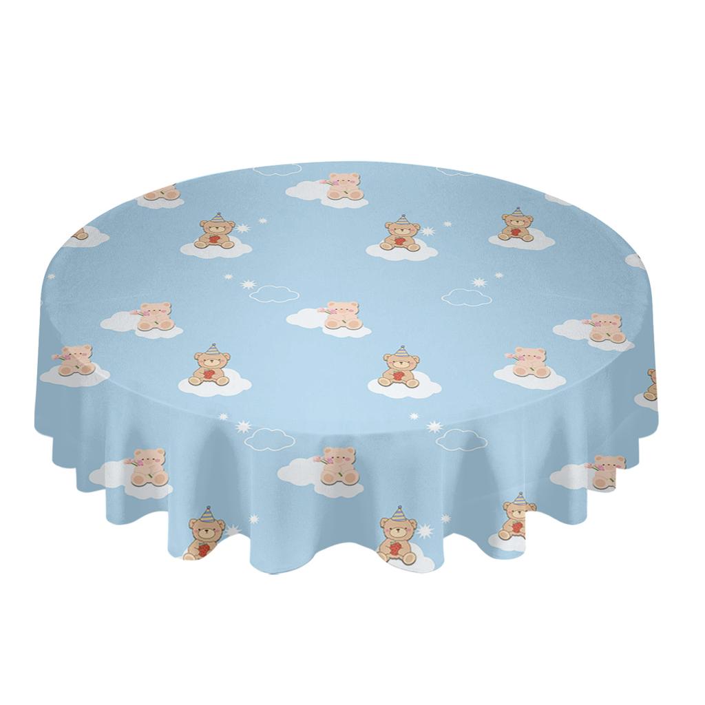 Stars Clouds And Bears Round Table Cloth Festival Dining Waterproof Tablecloth Table Cover For Wedding Party Decor