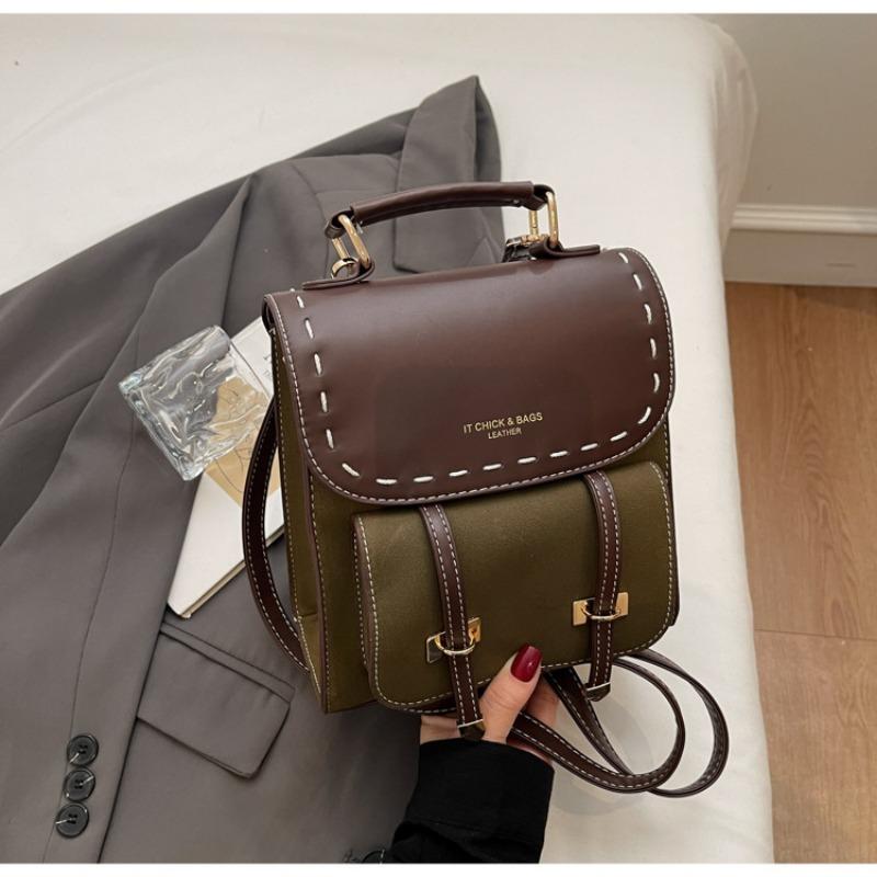 A High-end Color-blocking Bag with A Retro School Style and A Small Book Backpack