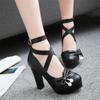 Women High Heel Shoes Platform Cute Bow Princess Mary Jane Lolita Shoes Girls Wedding Party 10cm High Heel Shoes Big Size 32-43