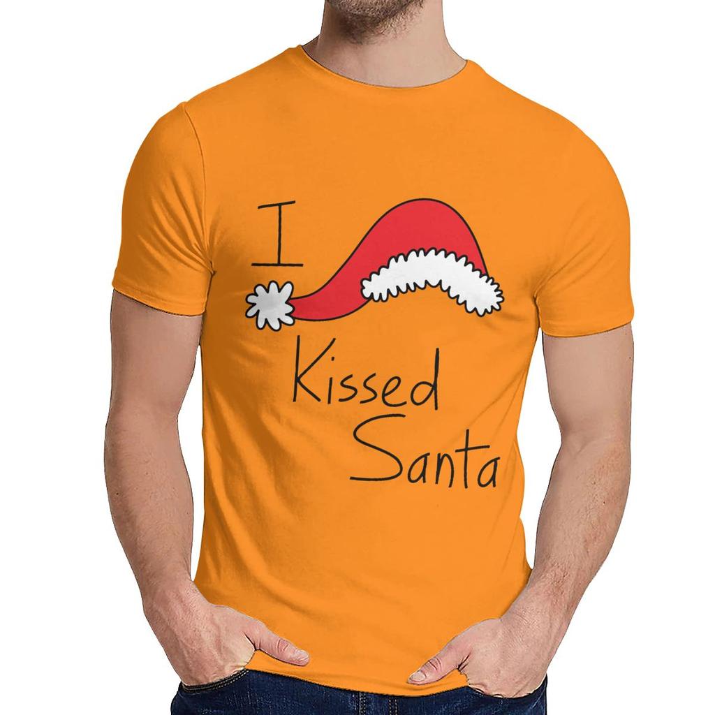 Man T Shirt Christmas I Kissed Santa Baby Cotton Graphic Man S O Neck Hip Hop