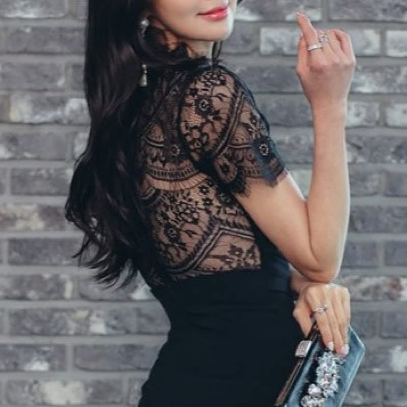 ISLAYCAOLILA E47 Sari Cabaret Mini Club Party Tight Midi Dress with High Short and Waistband Women's (Black, Medium) - Dress, Dress, Dress, Dress,