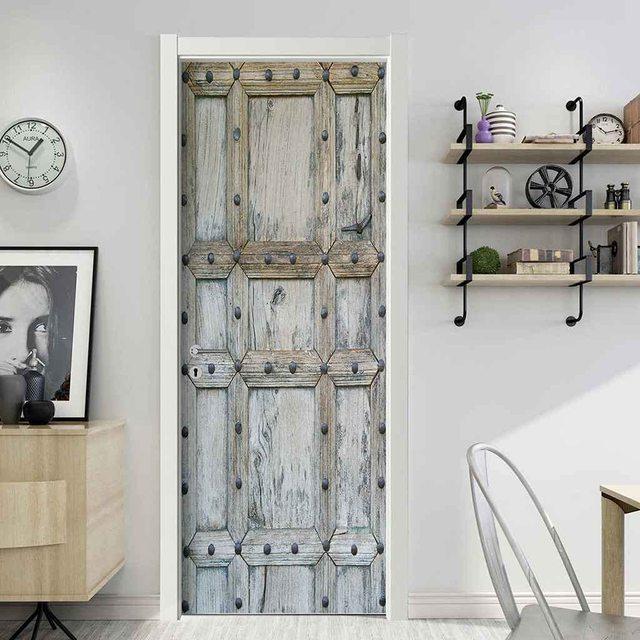 

3D Дерево Сучасне мистецтво наклейки на двері Шпалери Плакат у стилі ретро, ​​прикрашений старовинними наклейками на двері з червоної цегли 40x120cm(one-piece)