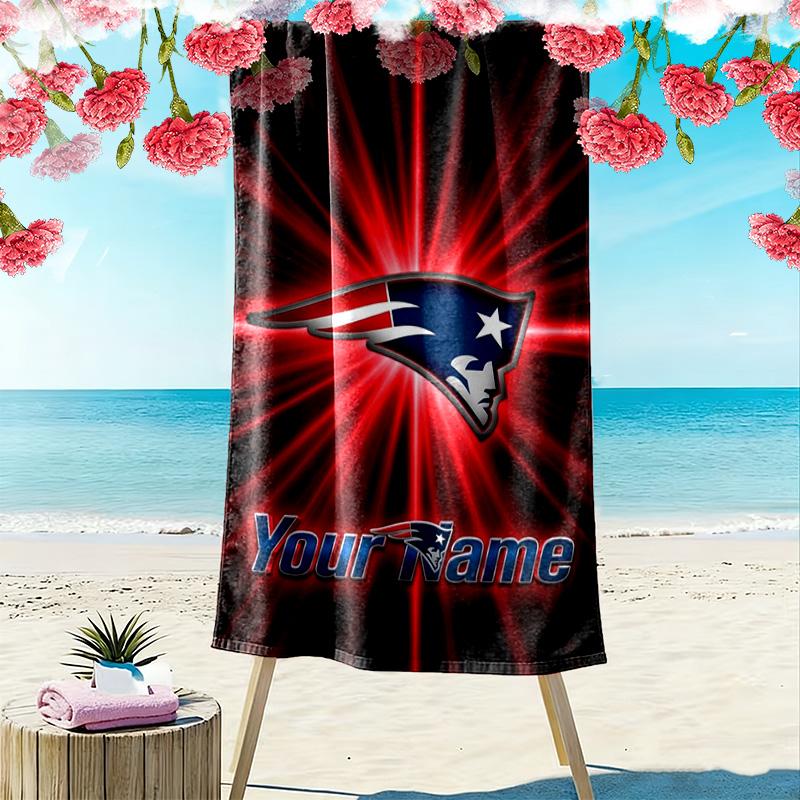 Name Custom New England Patriots Logo Print Beach Towel, Large Soft Quick Dry Towel for Beach Camping Swimming