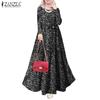 ZANZEA Women Casual Round Neck Loose Long Sleeve Floral Dress