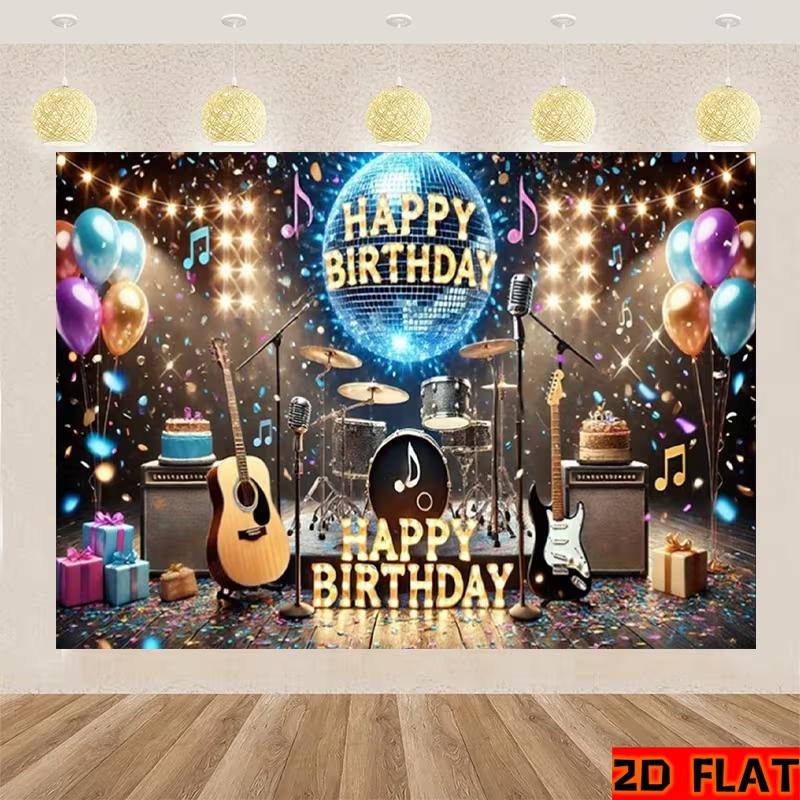2D Music Theme Disco Birthday Backdrop Rock Band Stage Photography Banner