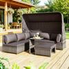 Rattan Sun Island Seating Set, Sofa with Canopy, Footrest, Armchairs, and Table, Outdoor Garden Furniture, Lounge Furniture for Balconies and Gardens,