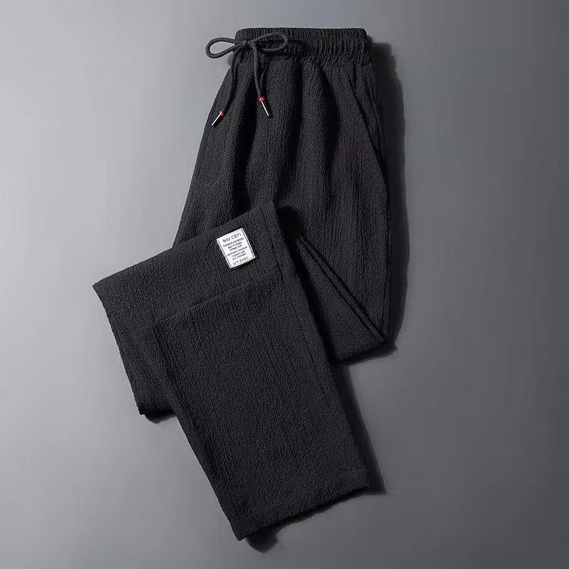 Casual pants men's spring, autumn and summer new ice silk thin straight loose large size sports nine-point pants