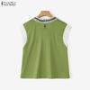 ZANZEA Damen Freizeit Rundhals Sommer Spitze Patchwork Ärmelloses T-Shirt