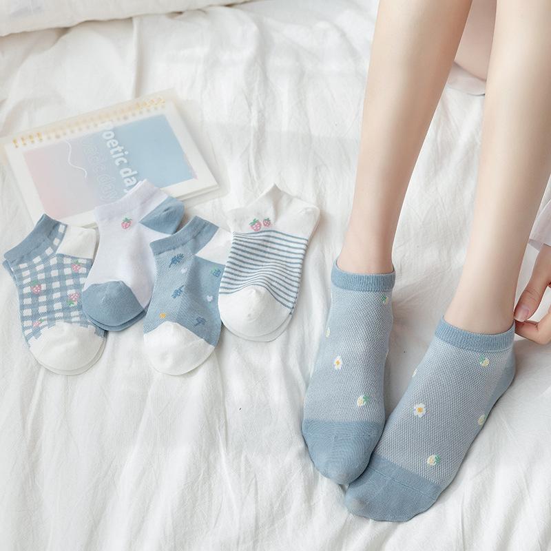 5 pairs  Spring and Summer Thin Short Socks for Women, Shallow and Trendy Socks for Women, Cute Boat Socks for Women, Mesh Short Stockings for Women