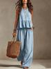 1116 New Summer European and American Women's Clothing Simple Casual Cotton and Linen Lotus Leaf Edge Sleeveless Wide Leg Set