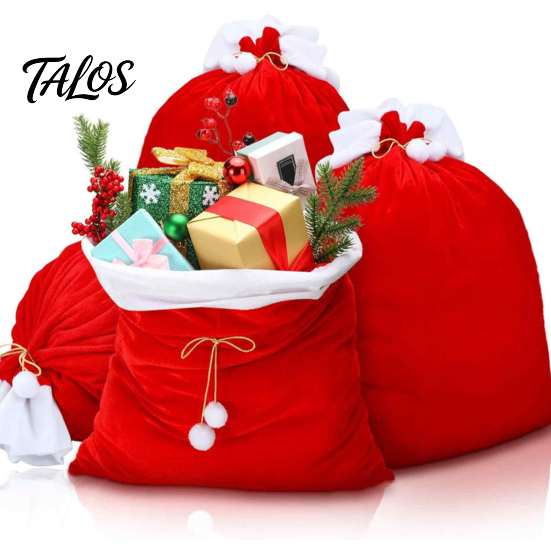 Holiday Party Gift Bags Christmas Velvet Santa Bags, Large Red Soft Fabric Present Sack Flannel Carriers with Drawstring Closure, Reusable Claus
