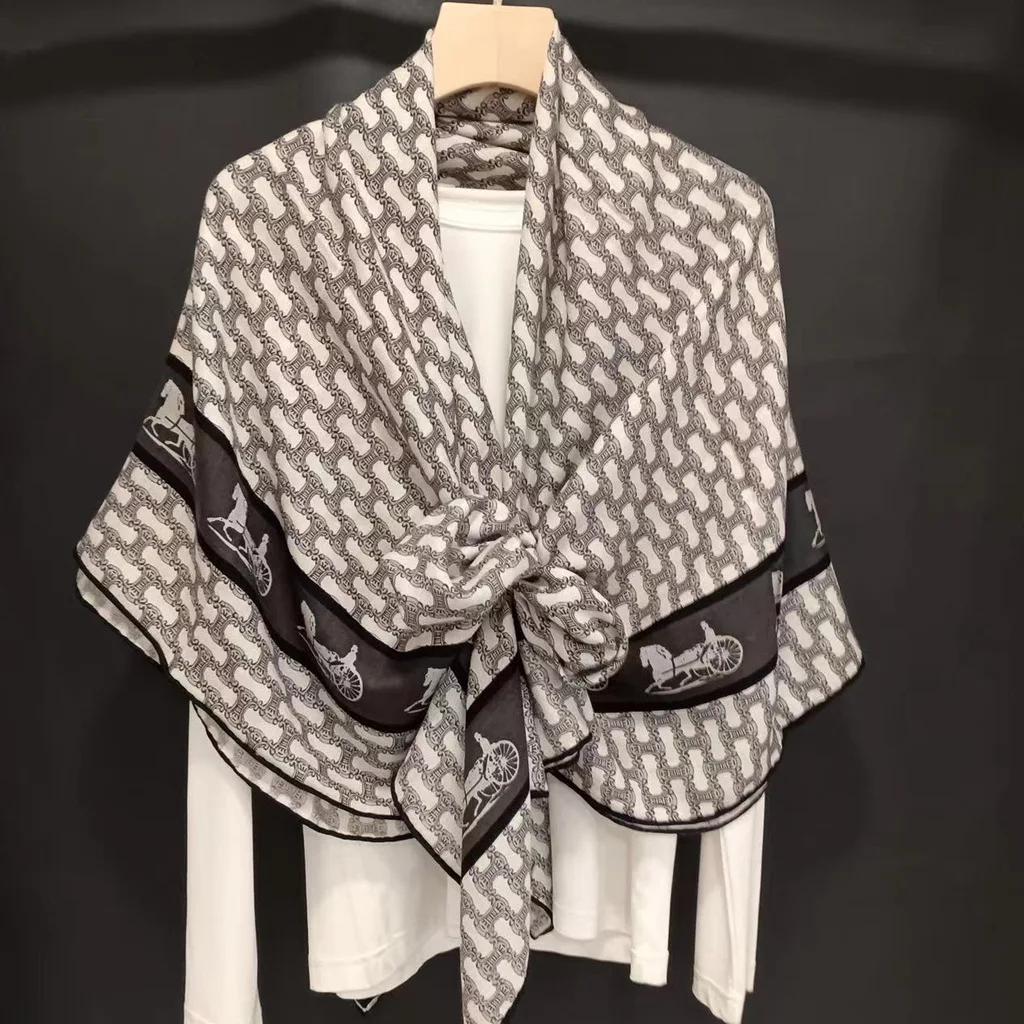 130 CM Silk Wool Scarf Women's Large Square Scarf Silk Scarf New Cashmere Versatile Shawl Thin