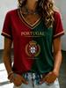 Women's Portuguese Football Printed V-neck T-shirt Football Cultural T-shirt