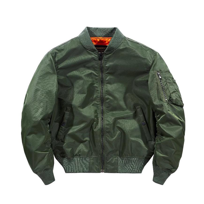 Herren Übergangs-MA-1 Bomberjacke: Einfarbige Motorrad-Oberbekleidung, Übergröße Baseballkragen Fliegeranzug