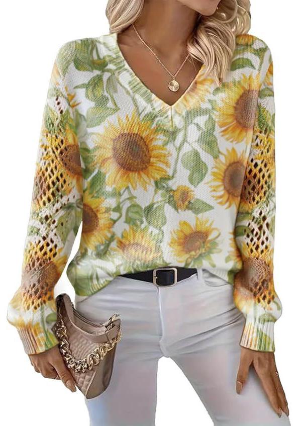 V-Neck Eyelet Print Sweater - Style HS-LY52