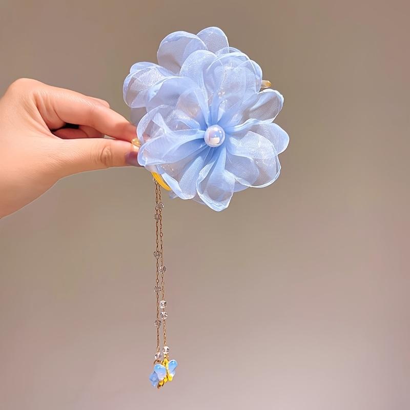 

Заколка-клипса с цепочкой-кисточкой «Голова Маруко» и подсолнухом, летняя заколка для волос, фиксирующая заколка для волос, аксессуар для волос, модная демонстрация прически синий