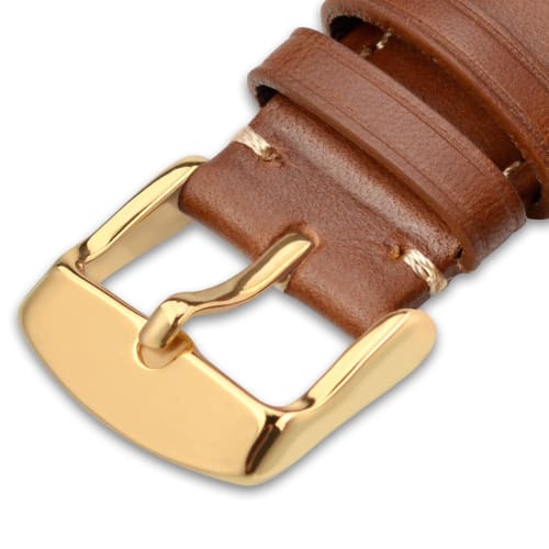 WOCCI 16mm Ersatz-Uhrenarmband, Vintage Echtes Leder Uhrenarmband, Sattelbraun mit Goldschnalle