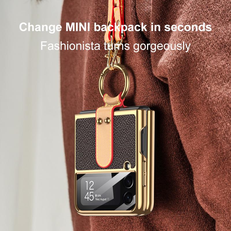 Phone Case For Samsung Galaxy Z Flip3 /4 5gcase Ring Holder Stand Crossbody Shoulder Strap Silicone Anti -Scratch Shookproof Cover