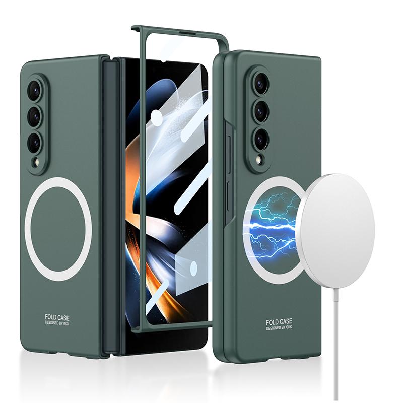 

Для Samsung Galaxy Z Fold 4 3 Магнітний чохол бездротової зарядки Magsafe із загартованим склом Ультратонкий матовий Fold 5 протиударний чохол For Galaxy Z Fold 4 темно-зелений колір