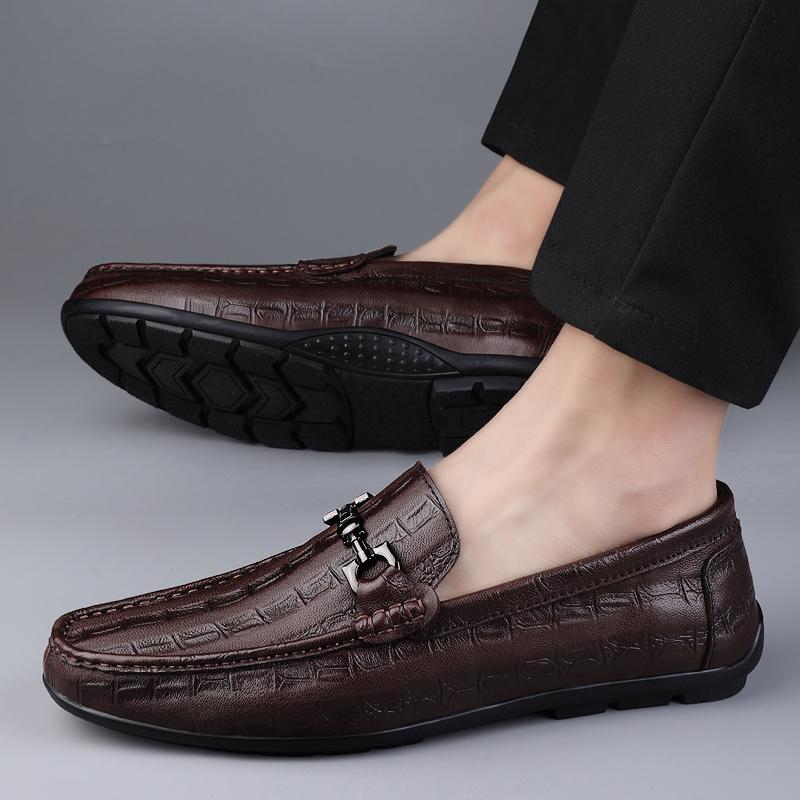 Spring Luxury Brand Shoes Men Classic Genuine Leather Mens Slip-On Driving Shoes Pattern Casual Office Shoes