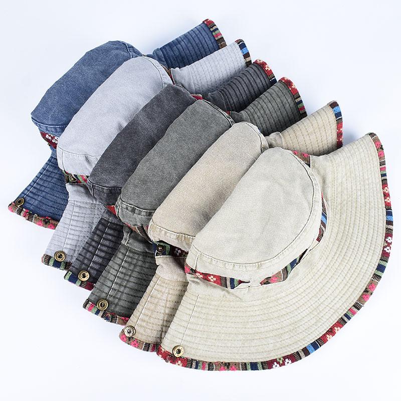 2026 Summer Bucket Hat With Wind Rope Women Man Vintage Beach Sun Fishing Hats Outdoor Hiking Bob Panama Summer Fisherman Caps