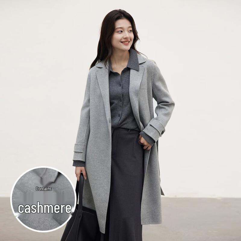 Sinuofude Women's Cashmere Blend Double-sided Wool Lapel Coat