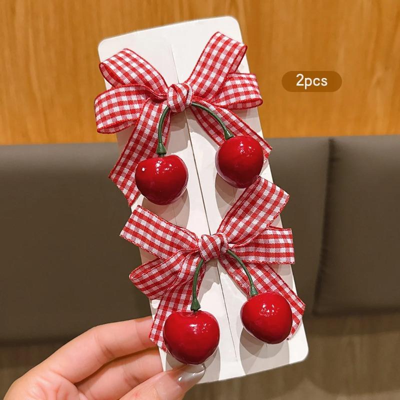 2 Korean version sweet cherry bow hair clips suitable for daily hair accessories
