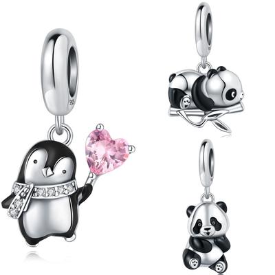 Cute Panda Penguin Charm Copper Fun Bamboo Pandas Charms Bead Pendant For Women Diy Bracelets Fine Jewelry Gifts