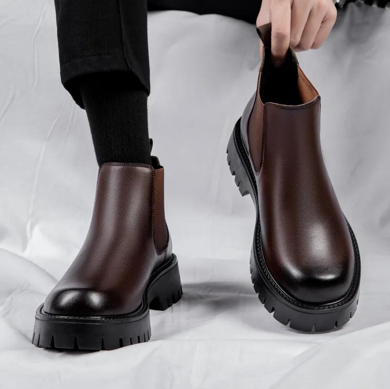 Fashion Luxury Brand Men's Chelsea Boots New Outdoor Red Sole Square Shoes Handmade Toe Business Ankle Boots for Men Dress Boots 2024