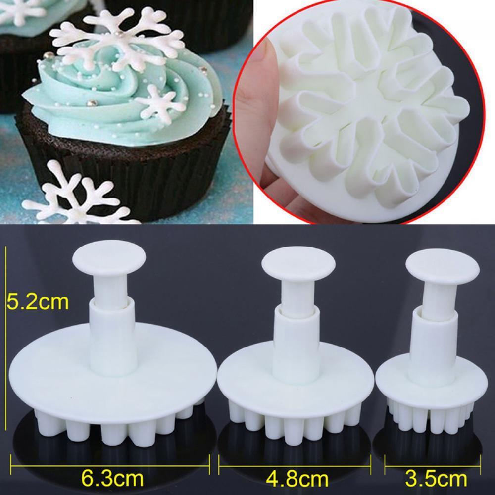 3 x pastel de Navidad copo de nieve forma émbolo fondant Decor hojaldre molde