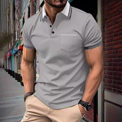 Summer New Men's Solid Colour Chest Pocket Lapel Daily Casual Polo Shirt Tops