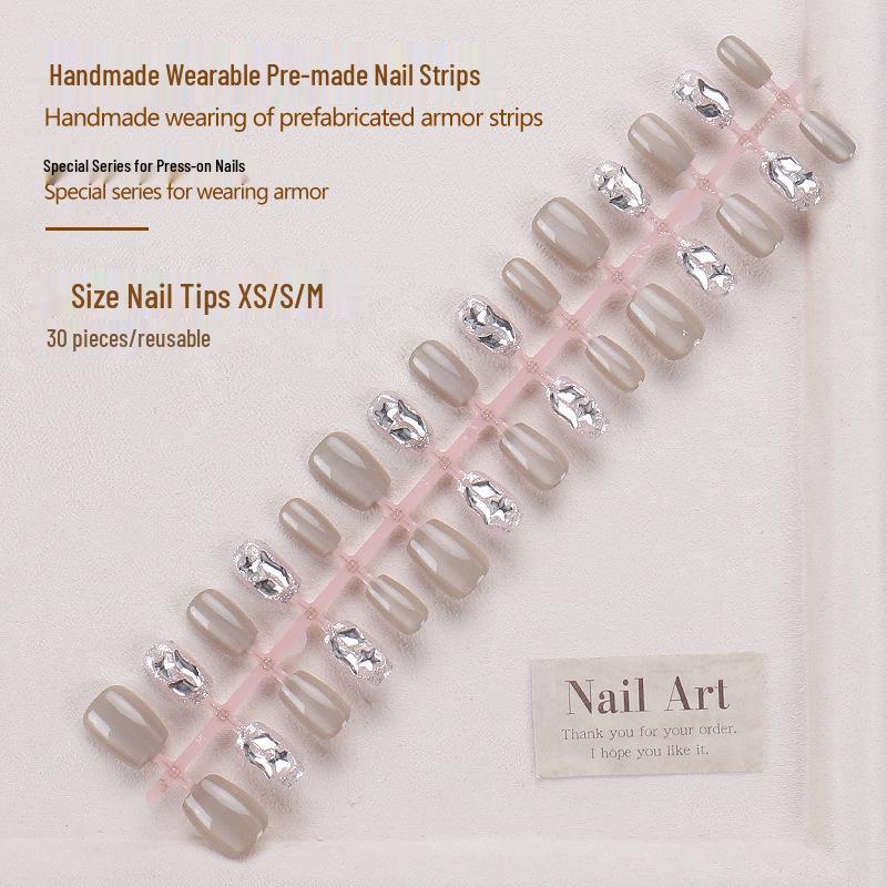 

Glitter Cat Eye Short Square Handmade Wearable Nail Tips Glue Version