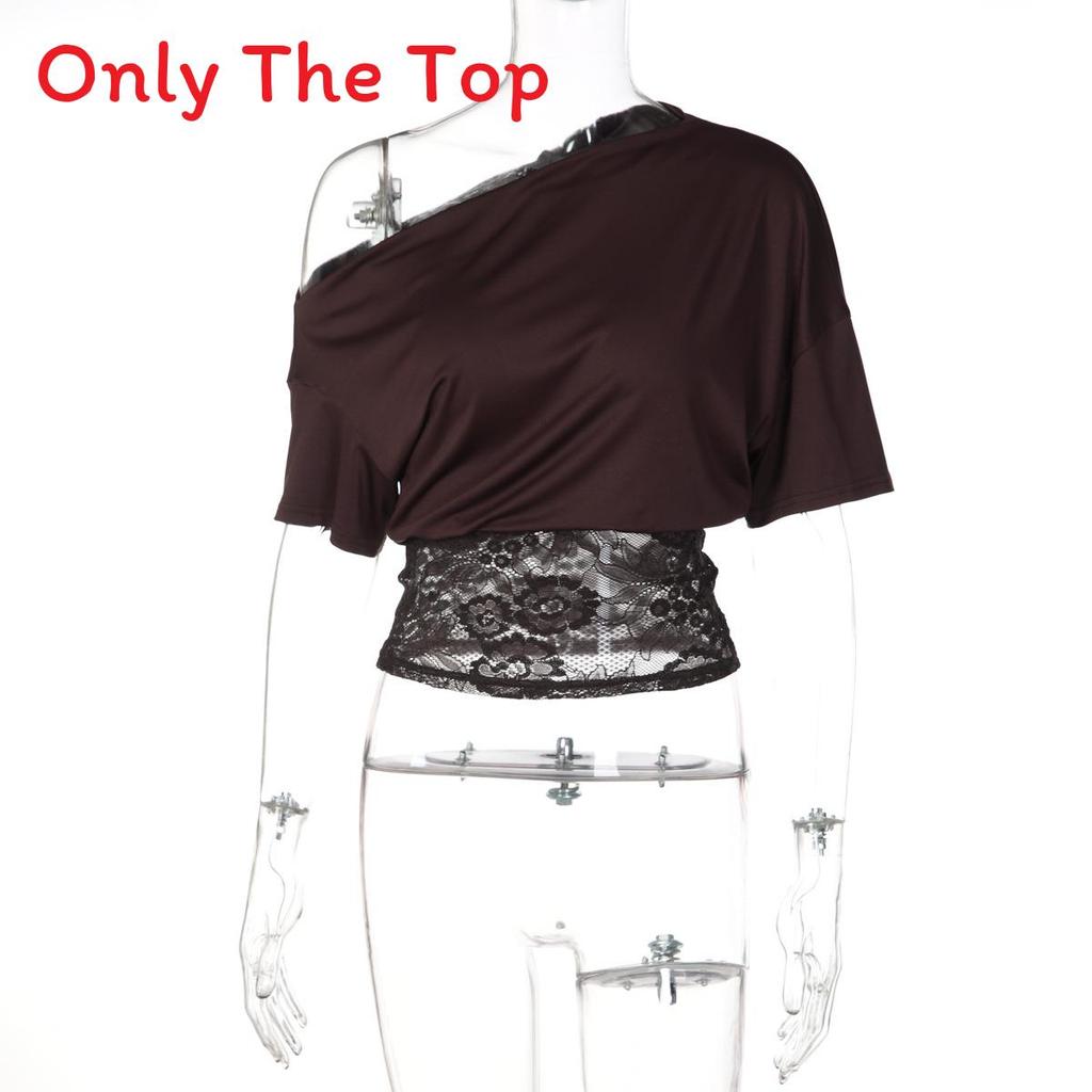 Tshirt For Women Lace Spliced Off Shoulder Short Sleeve With Slim Fit For Party And Casual Wear
