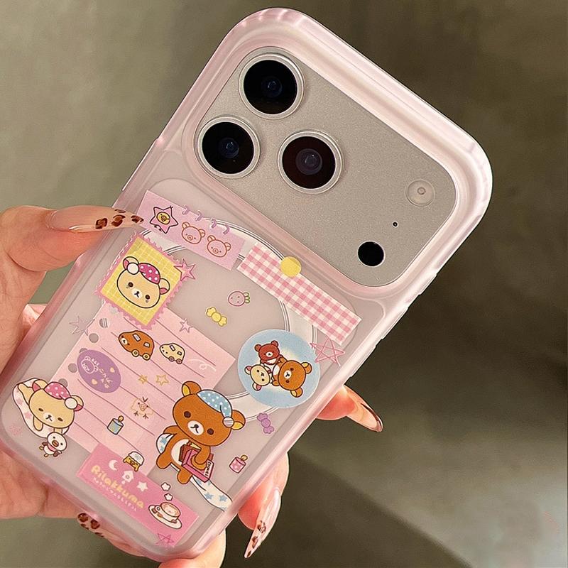 

Милый мультяшный пижамный чехол Rilakkuma полупрозрачный магнитный для телефона iPhone 17 Air 16 15 14 13 12 11 Pro Max Plus Y2K iPhone Air