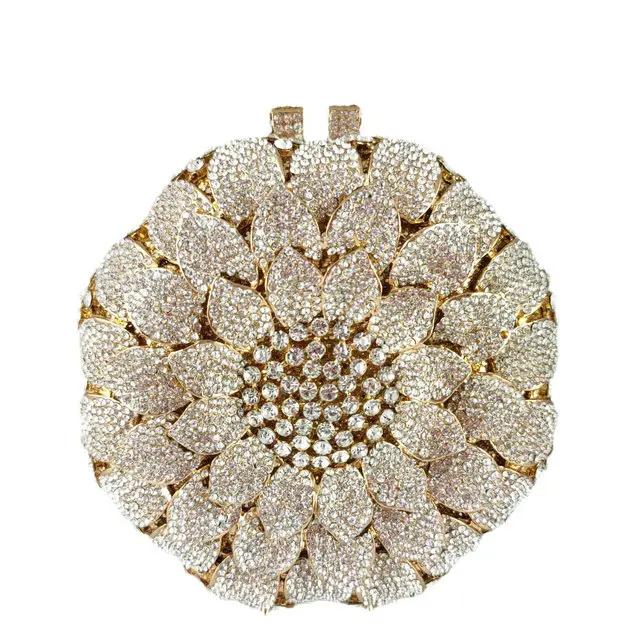

Boutique De FGG Round Sunflower Women Crystal Clutch Bag Rhinestone Purses and Handbags Wedding Party Flower Evening Clutch Bag Mini Size