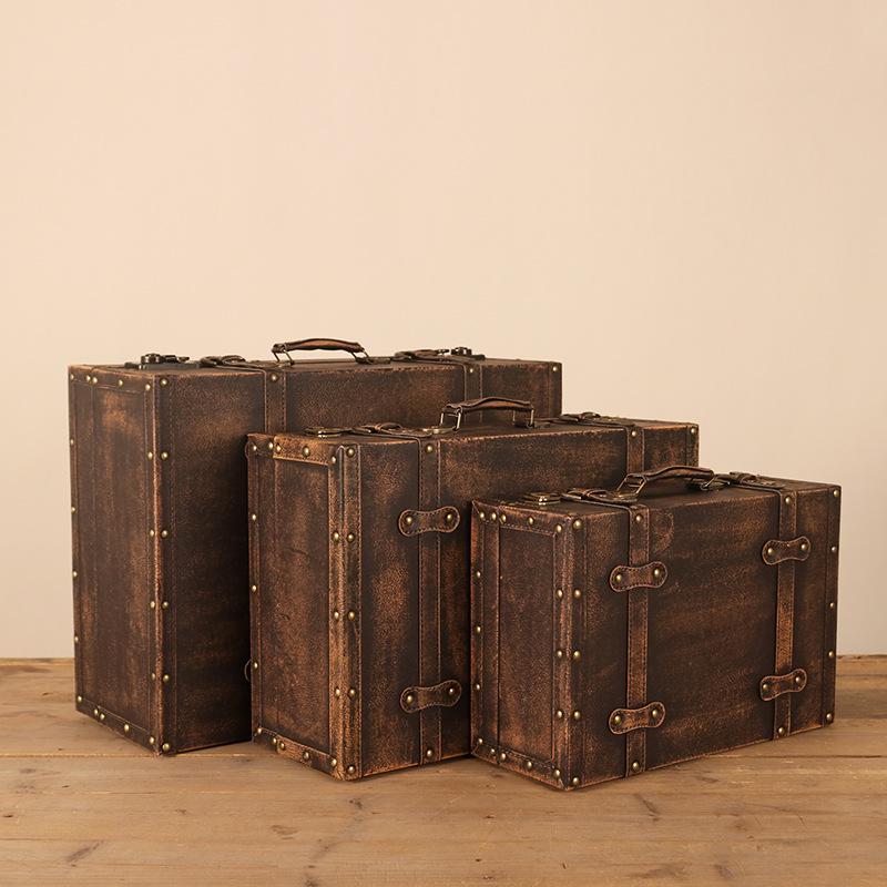 Europäische Vintage Holzkofferbox - Retro Lederkiste zur Aufbewahrung von Kleidung & Requisiten für Reisefotografie