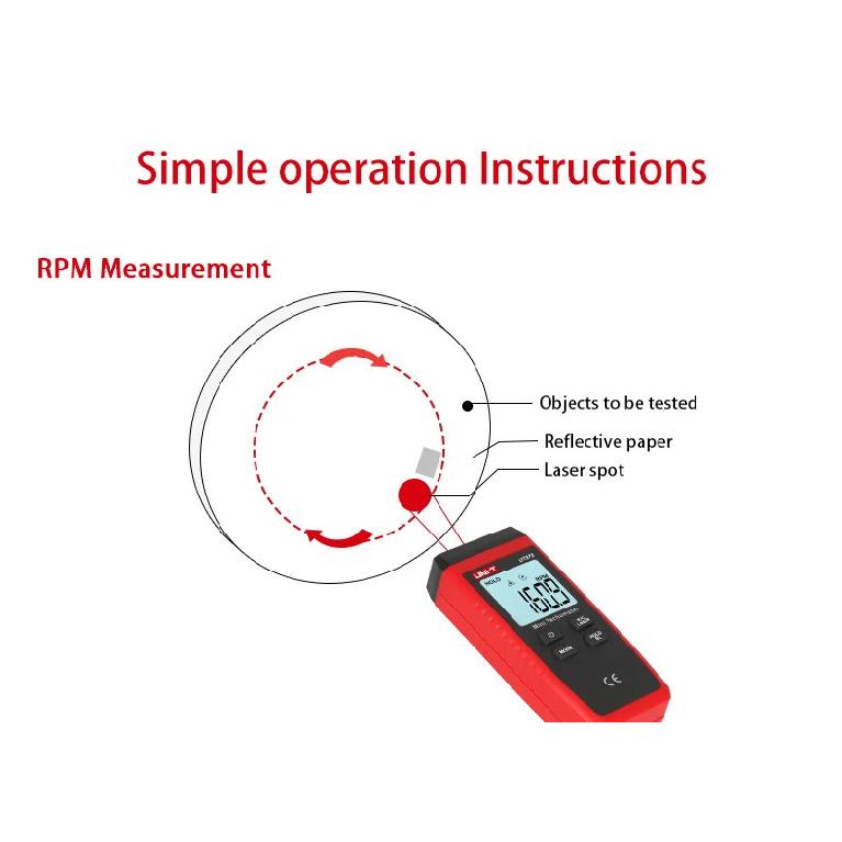 UNI-T Mini Digital Laser Tachometer UT373 Non-Contact Tachometer RPM Range 10-99999RPM Tachometer Odometer Backlight