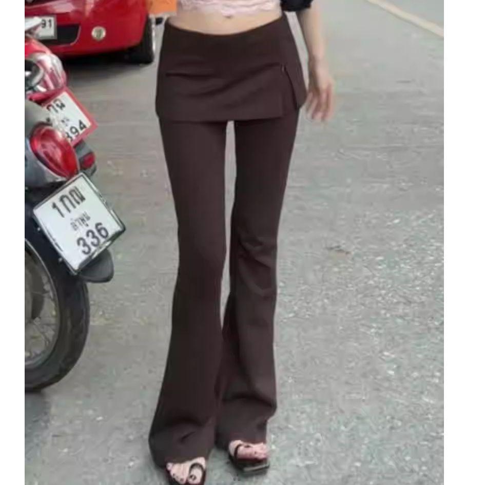 Retro American Two-Piece Slit Flare Skirt Pants - Women's Slimming Elastic Long Pants (Spring 2025)