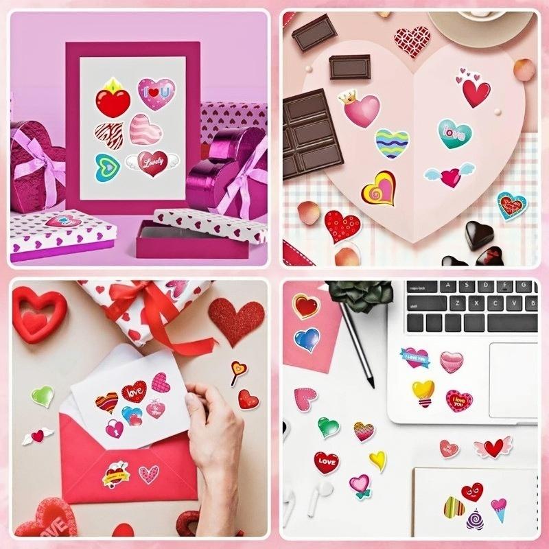 110/220 Pcs Heart Valentine Stickers for Wedding Anniversary Craft Valentine Love Sticker for Girls Activities Gifts Party Favor