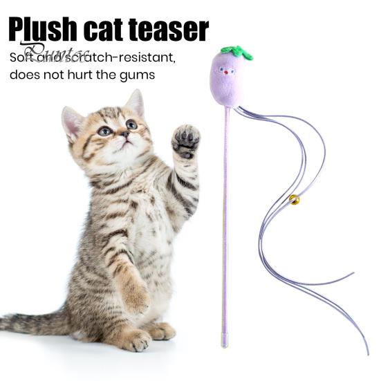 Cat Tease Stick Toy Interactive Bite-Resistant Plush Cartoon Fruits Cats Stick Attracts Attention Kitten Teaser Wand Toy for Playing