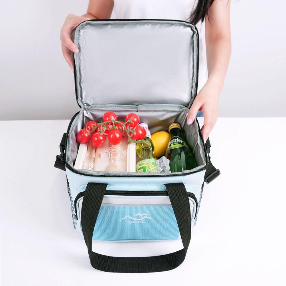 Doppelschichtige Lagerung Isolierte Lunchbox Große Kapazität Verstellbarer Riemen Lebensmittel Thermosack Frischhalte Oxford Picknicktasche Reisen