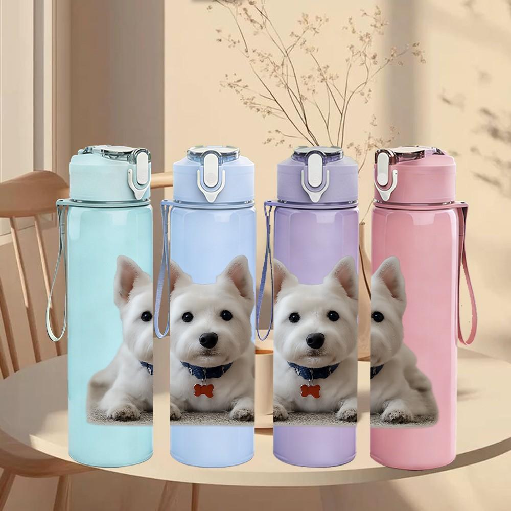1PC West Highland White Terrier Print 750ml Color Plastic Sports Water Bottle Leakproof Flip Straw Lid Suitable for Sports Office Home Use