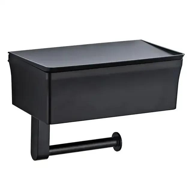 2 In 1 Home Adhesive Toilet Paper Holder Box with Shelf and Storage Box Wall Mount Toilet Paper Roll Box